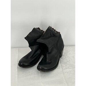 Frye Womens Black Leather‎ Ankle Boots With Wooden Block Heel Size 7.5
